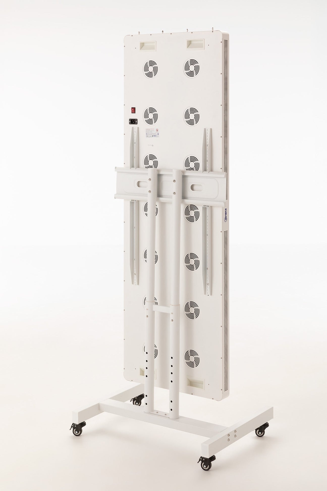 Dermfix red light therapy panel on a floor stand, image shows rear of an assembled red light unit.